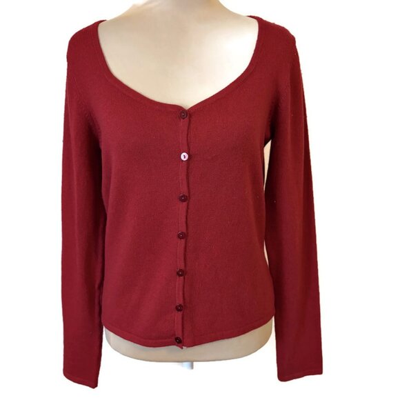 Vintage Express Tricot Red Cashmere Silk Cardigan Sweater Octagonal Neck Size M - Picture 1 of 5